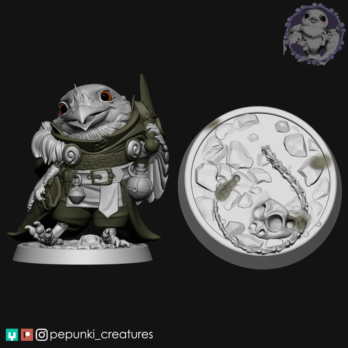 Frogmouth Paladin | Tabletop or Display Scale | D&D Humblewood TTRPG Miniature | Pepunki Creatures