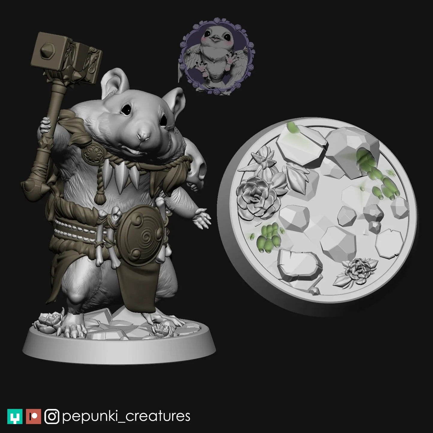 Hamster Barbarian | Tabletop or Display Scale | D&D Humblewood TTRPG Miniature | Pepunki Creatures