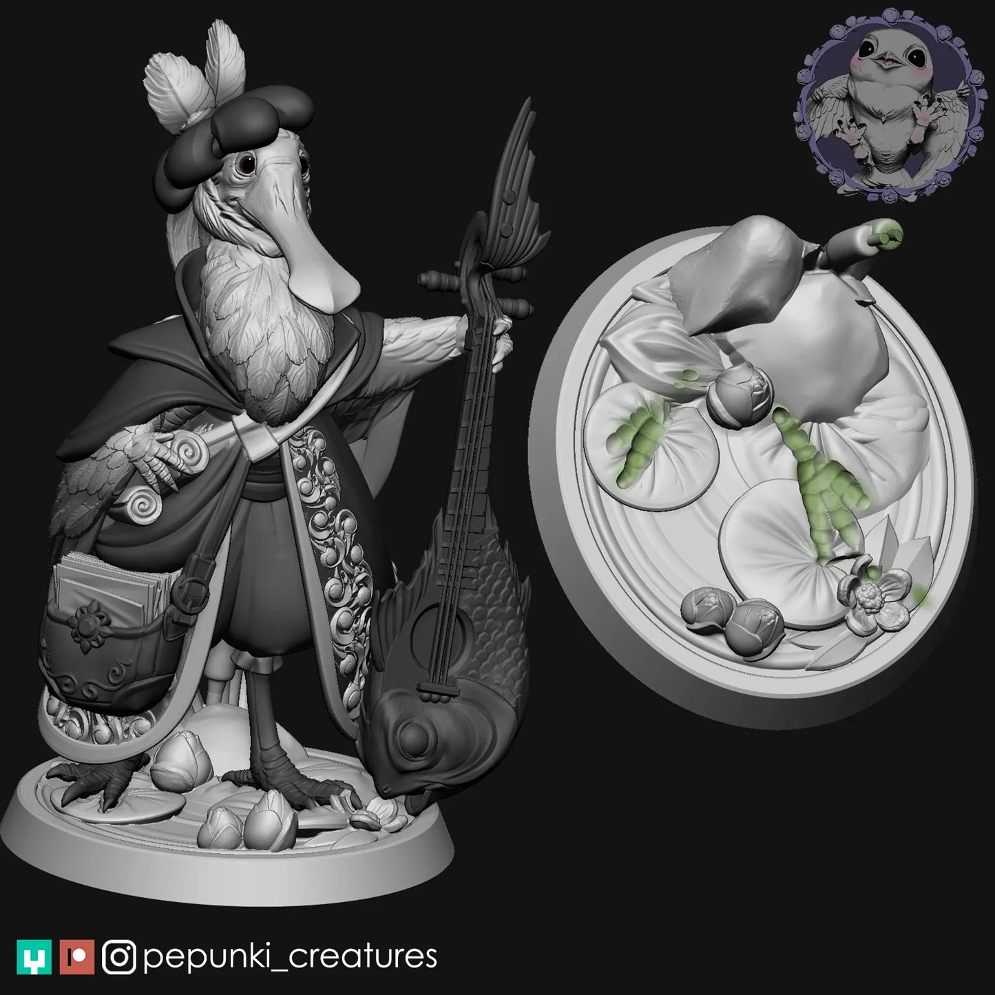 Spoonbill Bird Bard | Tabletop or Display Scale | D&D Humblewood TTRPG Miniature | Pepunki Creatures