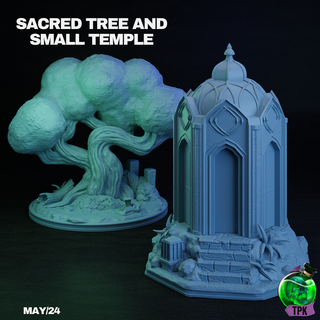 Sacred Tree and Temple Terrain | Tabletop Gaming Mini | TPKLab - Tattles Told 3D