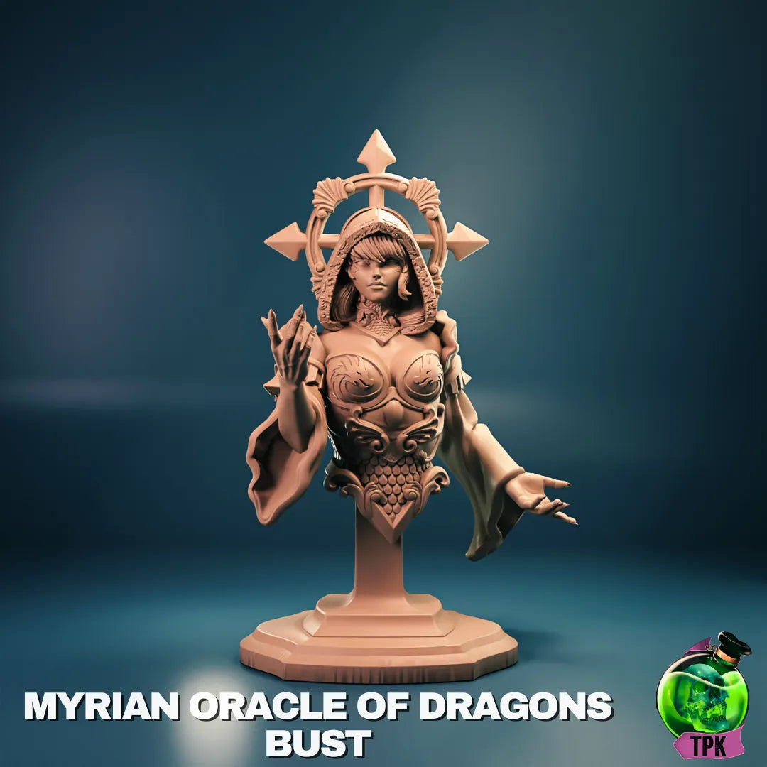 Myrian Oracle of Dragons tabletop miniature by Tattles Told 3D, detailed dragon-themed figure for gaming or display.