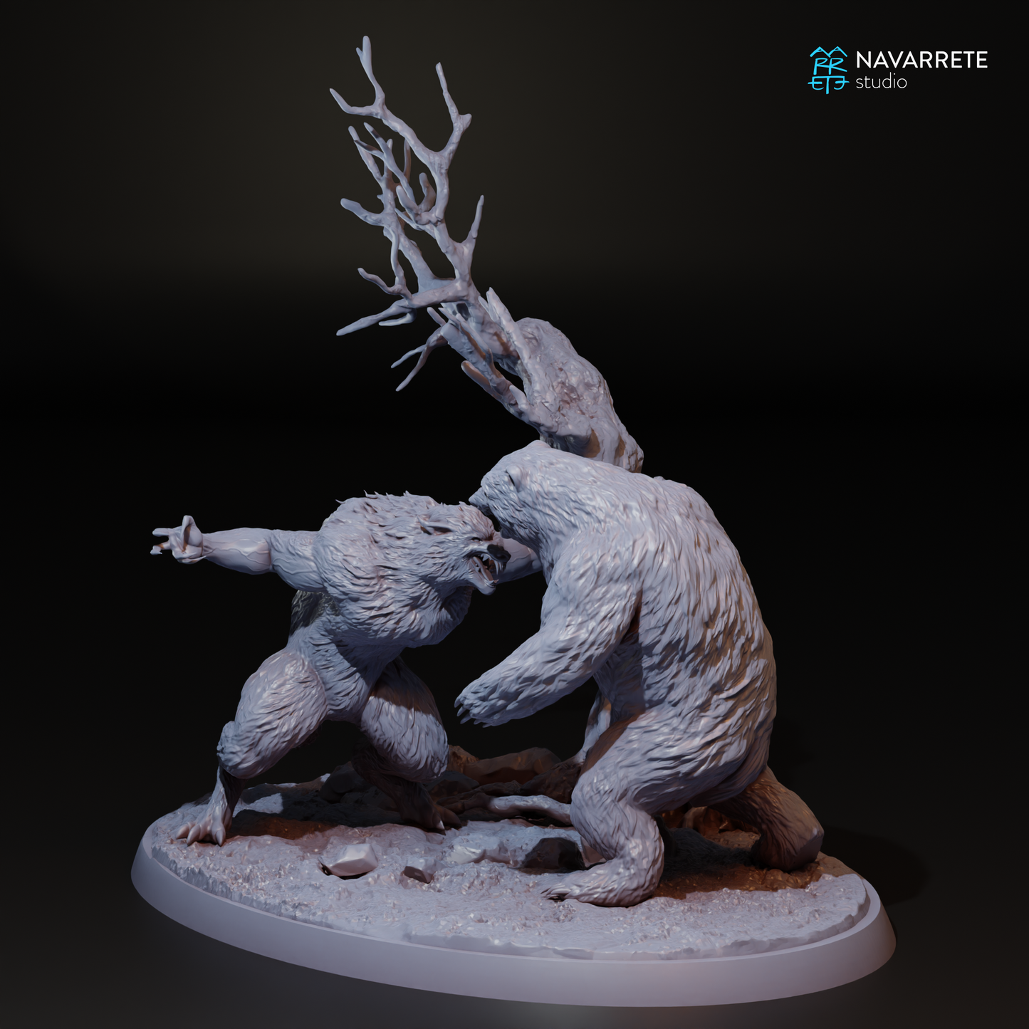 A detailed Tattles Told 3D Werewolves tabletop gaming miniature by Navarrete Studio featuring a fierce werewolf figure on a base.
