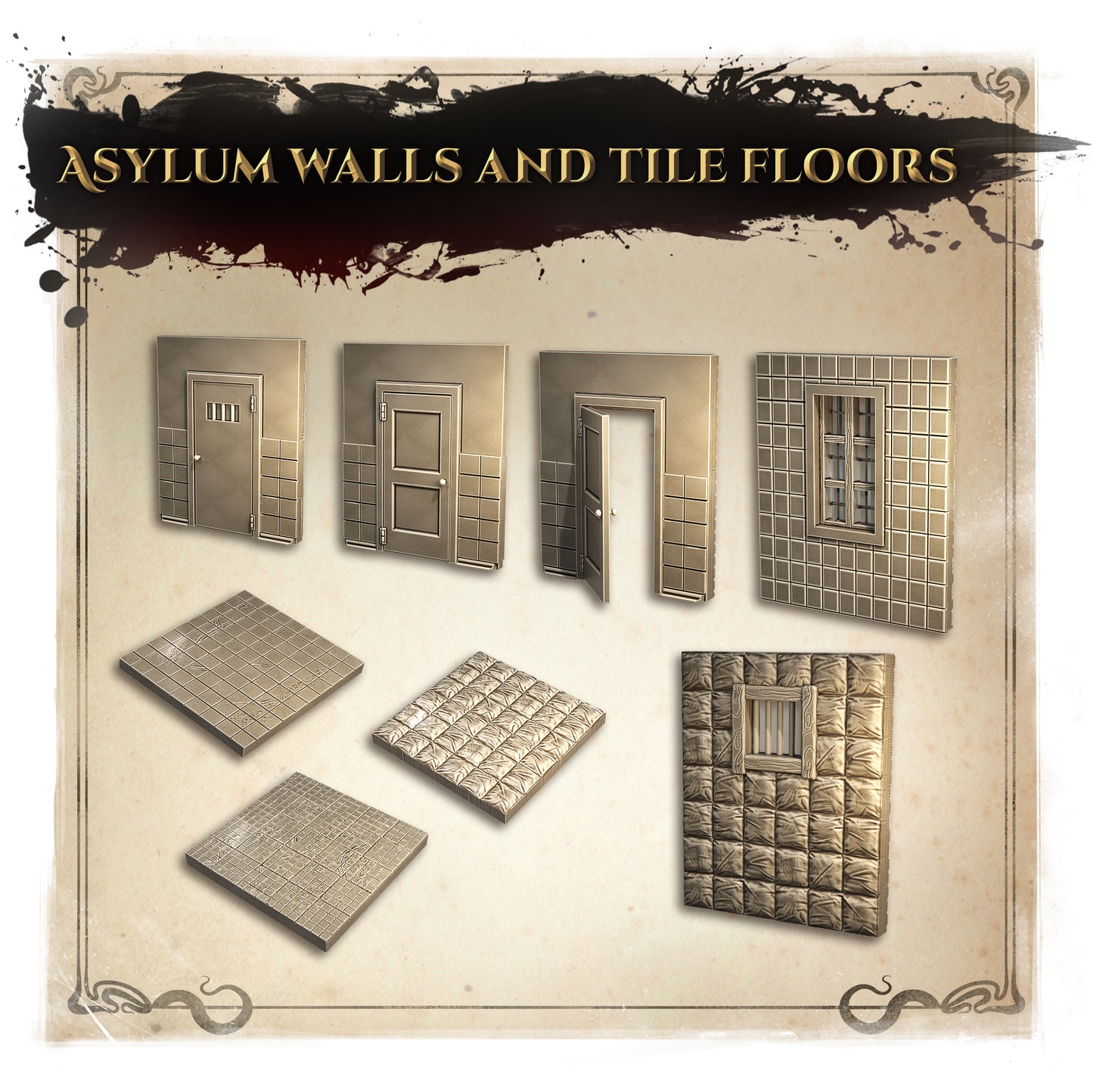 Wicked Hills Asylum Walls and Floors, Creepy, Halloween | D&D TTRPG Miniature | Great Grimoire