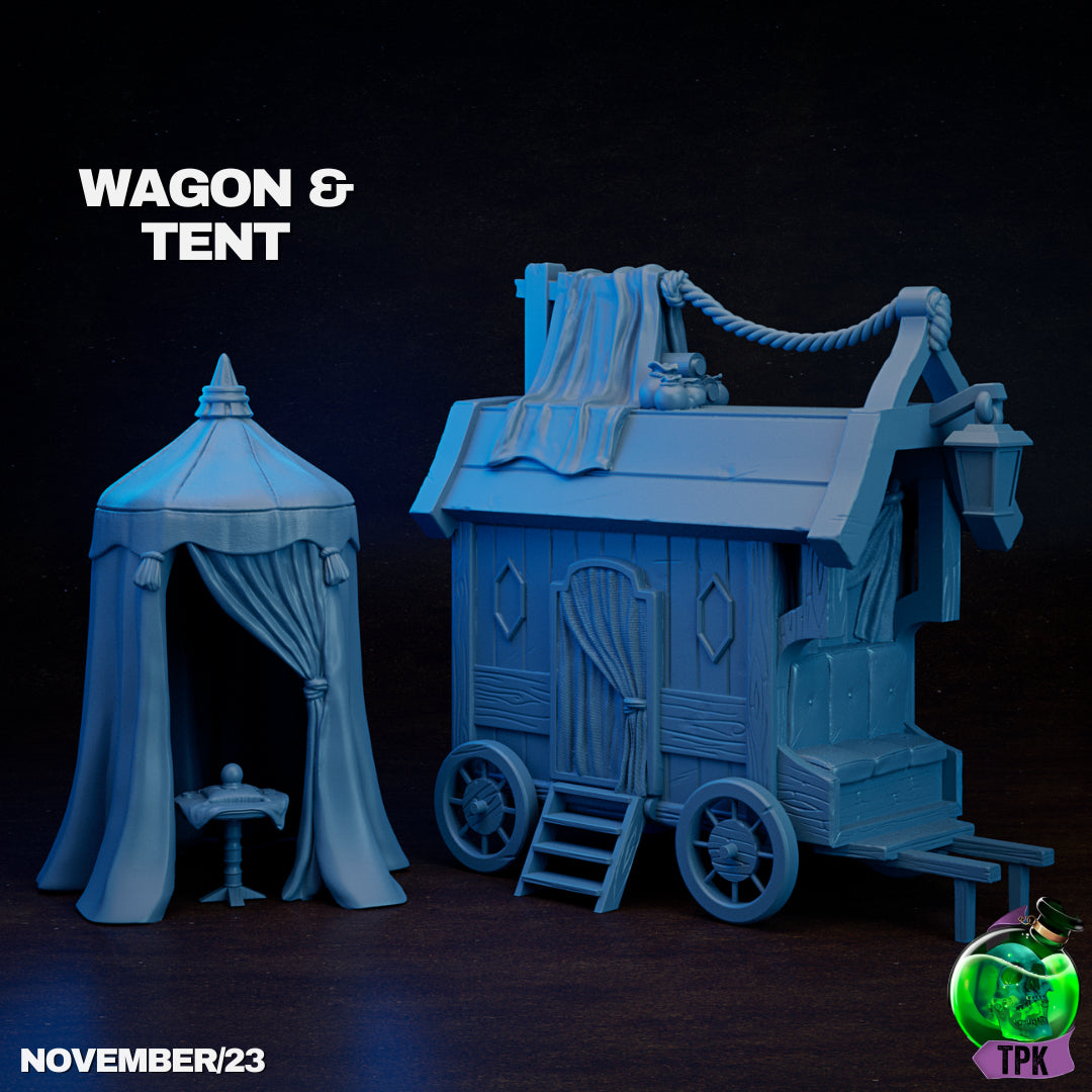 Wagon & Tent Scatter | Tabletop Gaming Mini | TPKLab - Tattles Told 3D