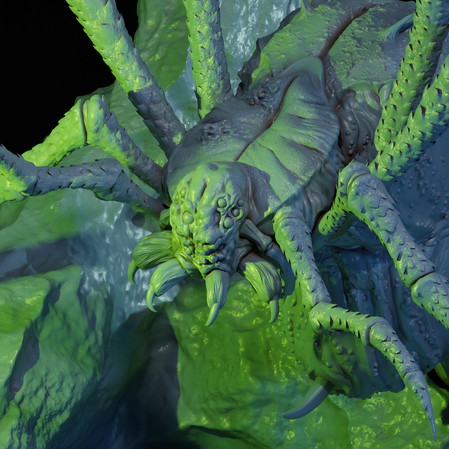 Detailed image of Spider Queen miniature for tabletop gaming by Tattles Told 3D, featuring a detailed spider queen figure.