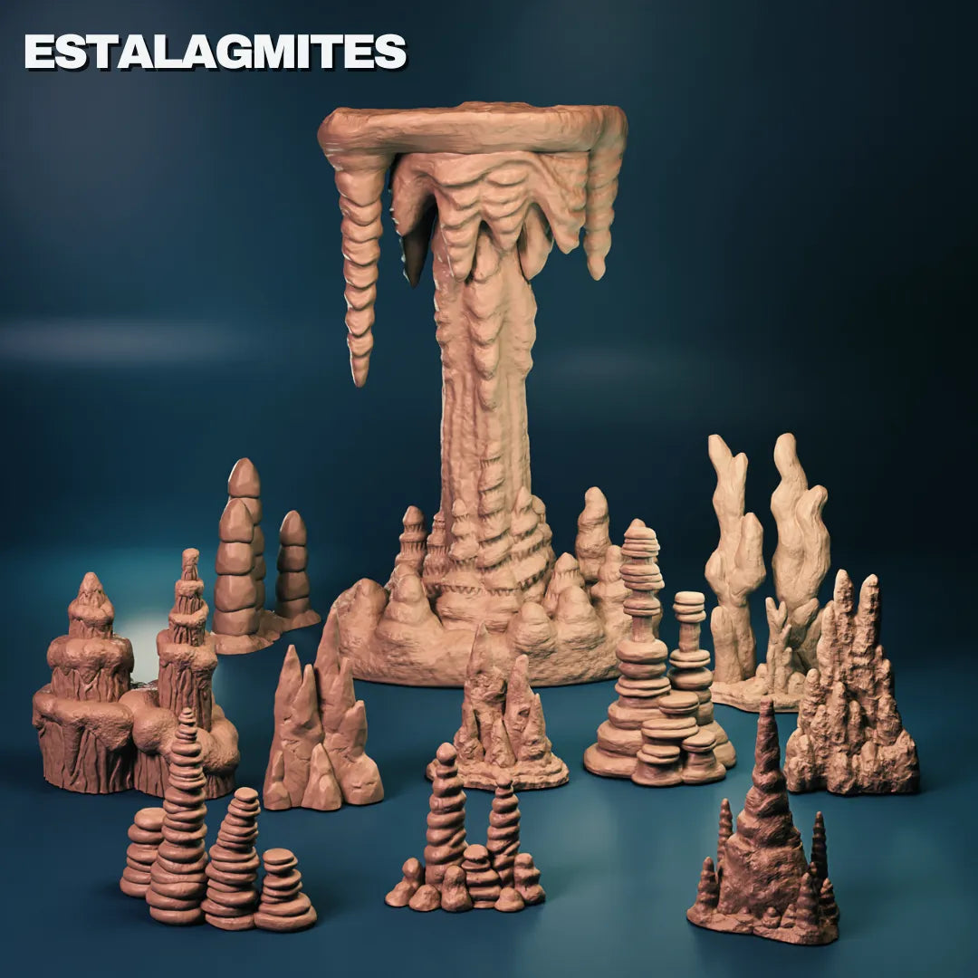 Tattles Told 3D Estalagmites Scatter miniature for tabletop gaming, featuring detailed stalagmite formations for TPKLab gaming set.