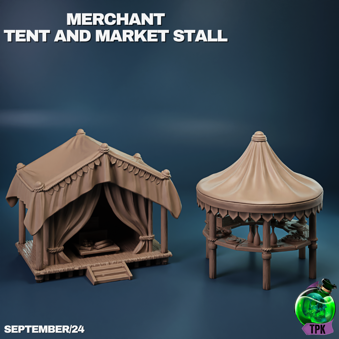 Merchant Tent and Market Stall Scatter | Tabletop Gaming Mini | TPKLab