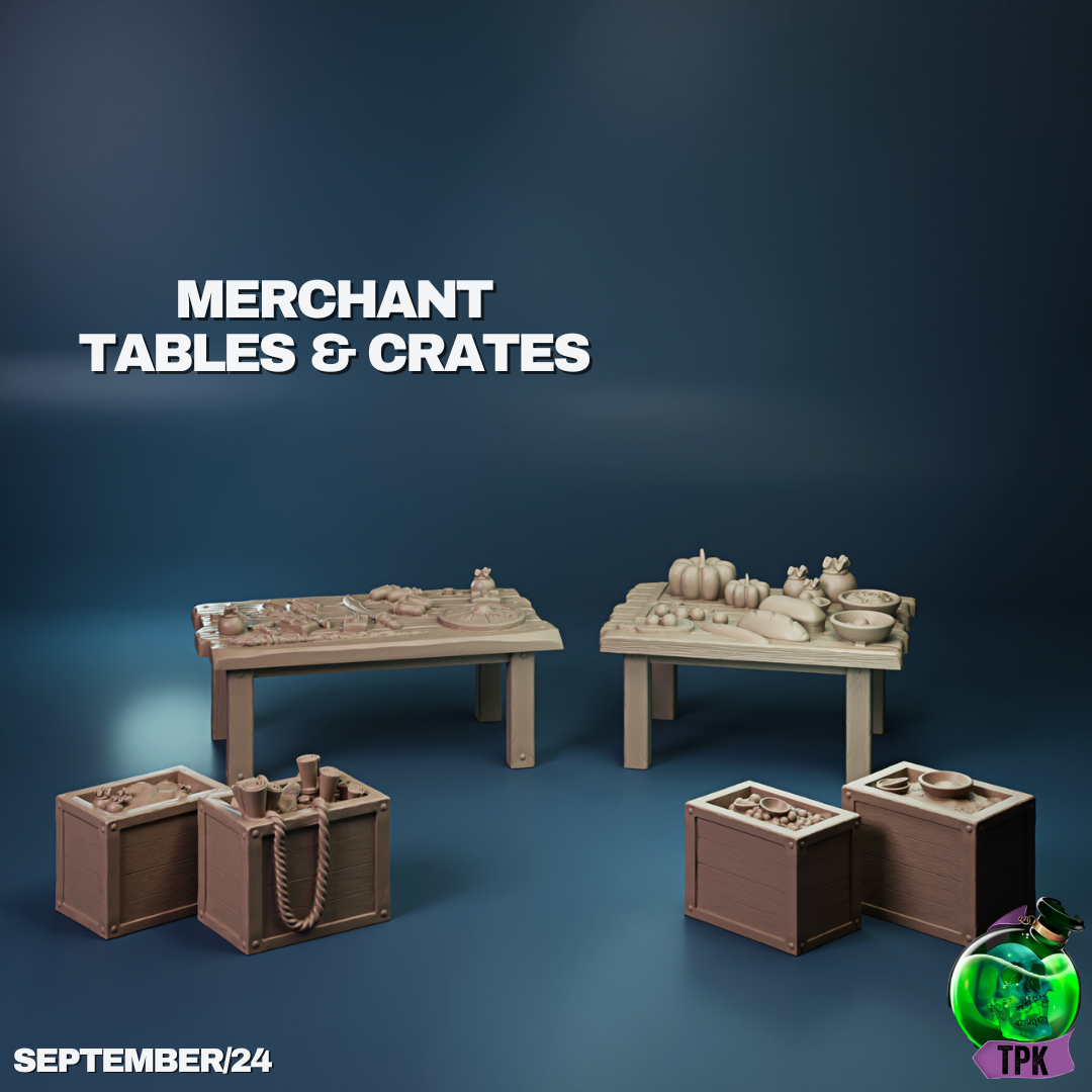 Merchant Tables and Crates Scatter | Tabletop Gaming Mini | TPKLab
