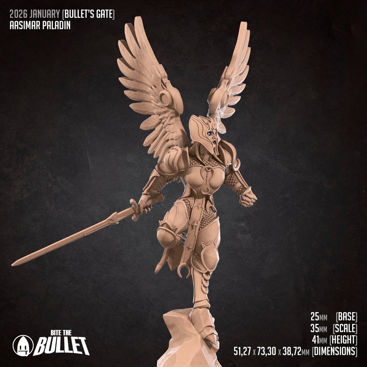 Aasimar Paladin | D&D Pathfinder TTRPG Miniature | Bite the Bullet