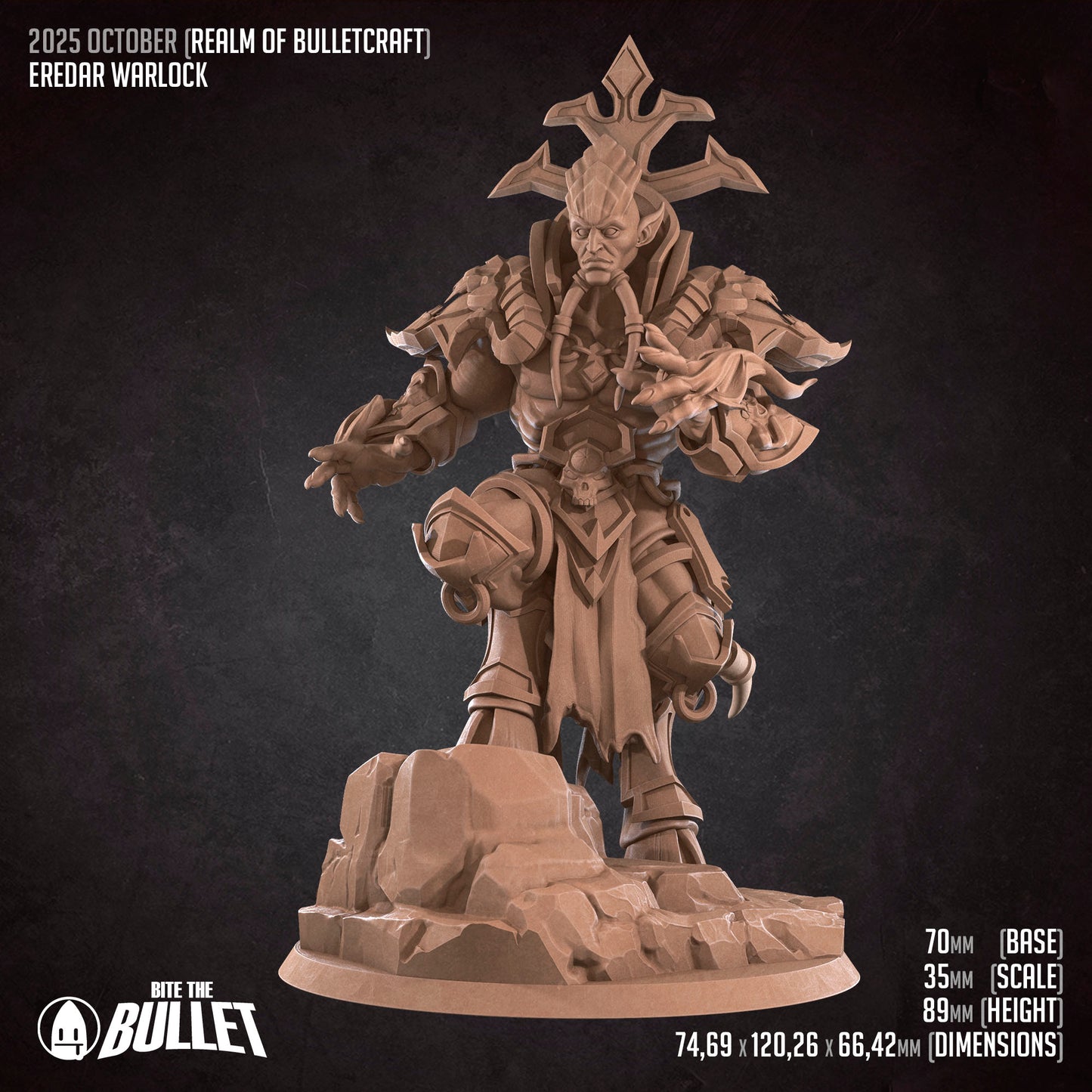 Realm of Bulletcraft, Eredar Warlock | D&D Pathfinder TTRPG Miniature | Bite the Bullet