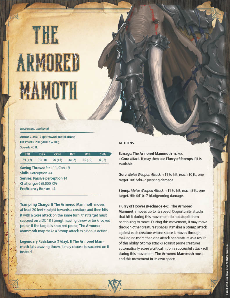 Armored Mammoth | Mini or Bust | Monster Miniature Statue | Witchsong Miniatures