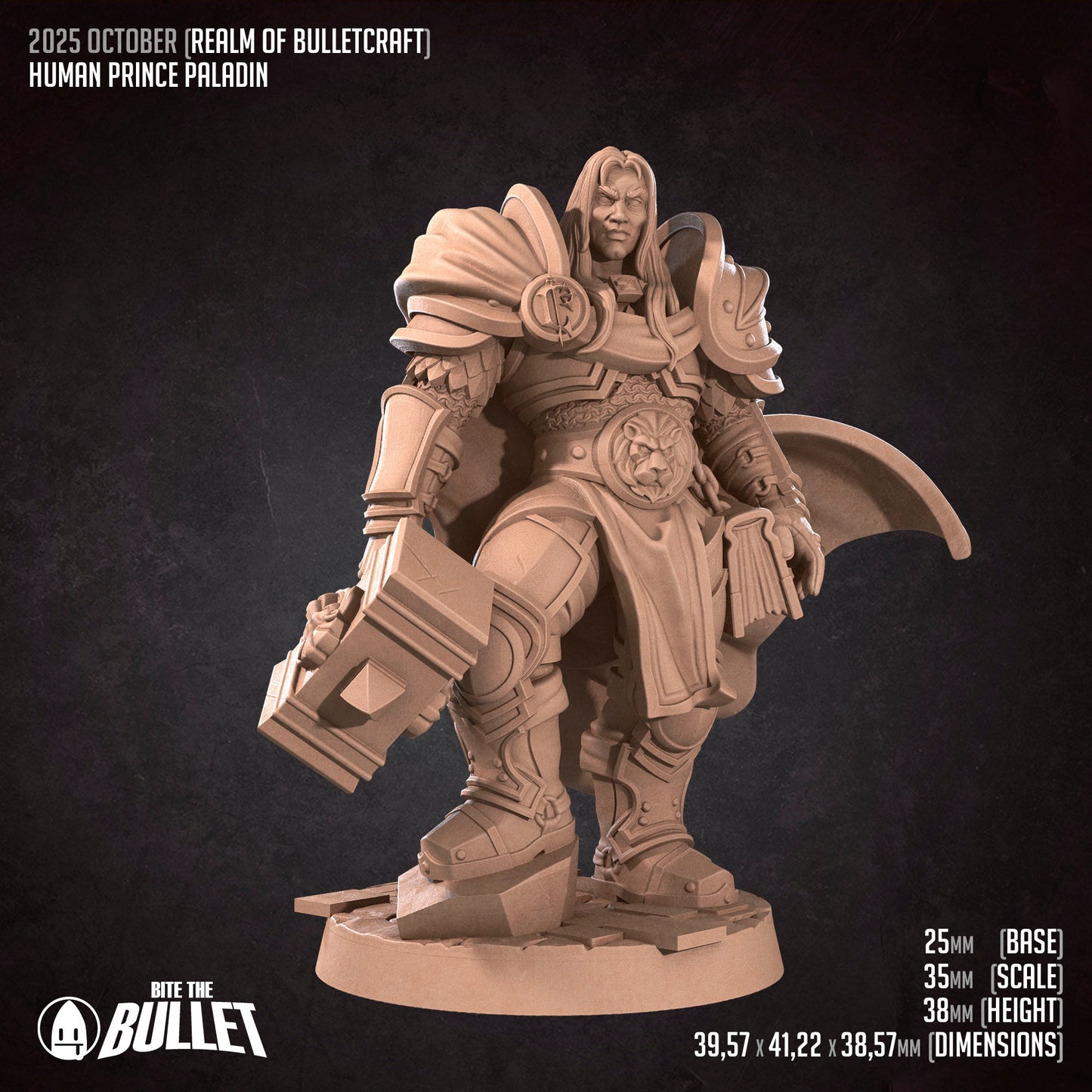 Realm of Bulletcraft, Human Prince Paladin | D&D Pathfinder TTRPG Miniature | Bite the Bullet