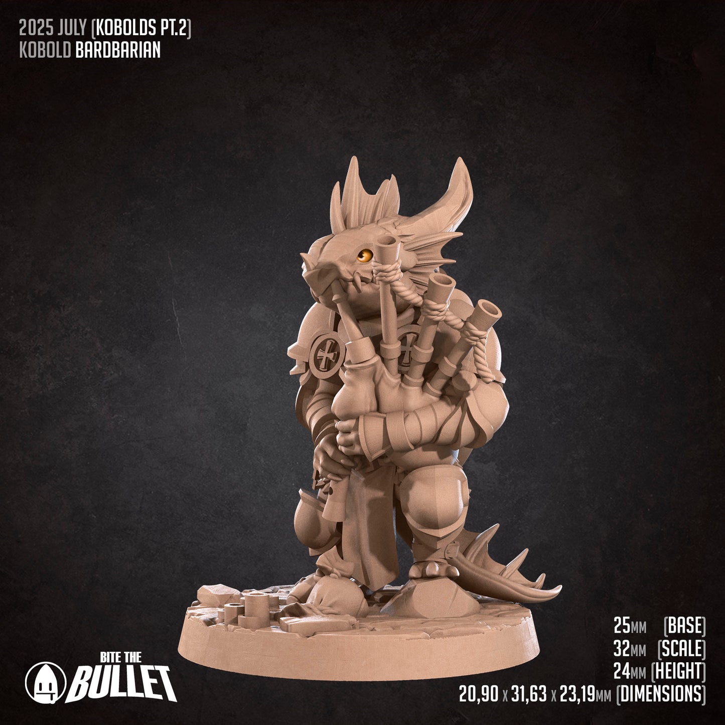 Kobold Bardbarian | D&D TTRPG Miniature | Bite the Bullet