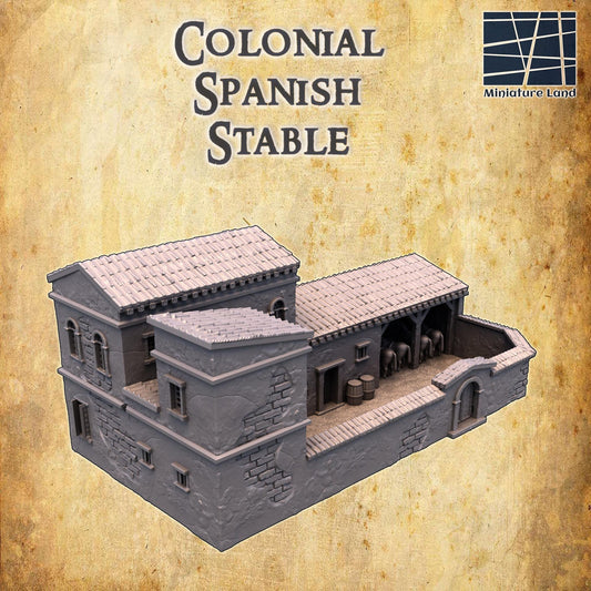 Colonial Spanish Stable | 28mm Scale Model Terrain | D&D TTRPG Playable 3D Printed Building | MiniatureLand