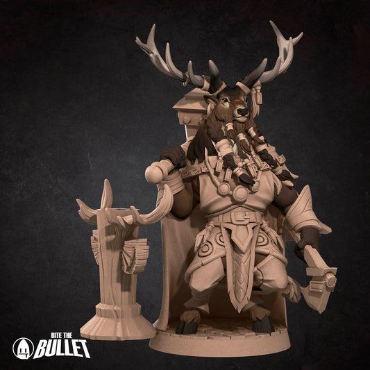 Bullet Town Forest Village, Deerfolk Shaman | D&D Pathfinder TTRPG Miniature | Bite the Bullet