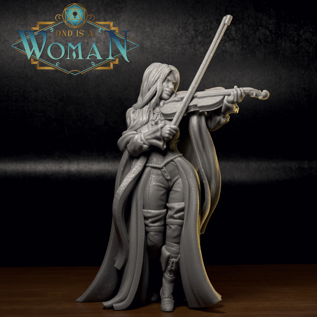 Dhampir Bard Vincentia | D&D TTRPG Miniature | DnD Is A Woman | NO BASE