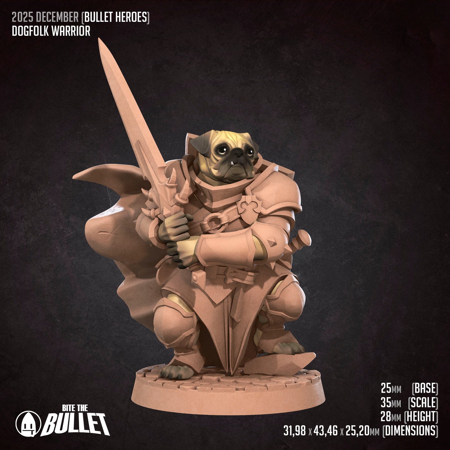 Bullet Heroes, Dogfolk Warrior | D&D Pathfinder TTRPG Miniature | Bite the Bullet