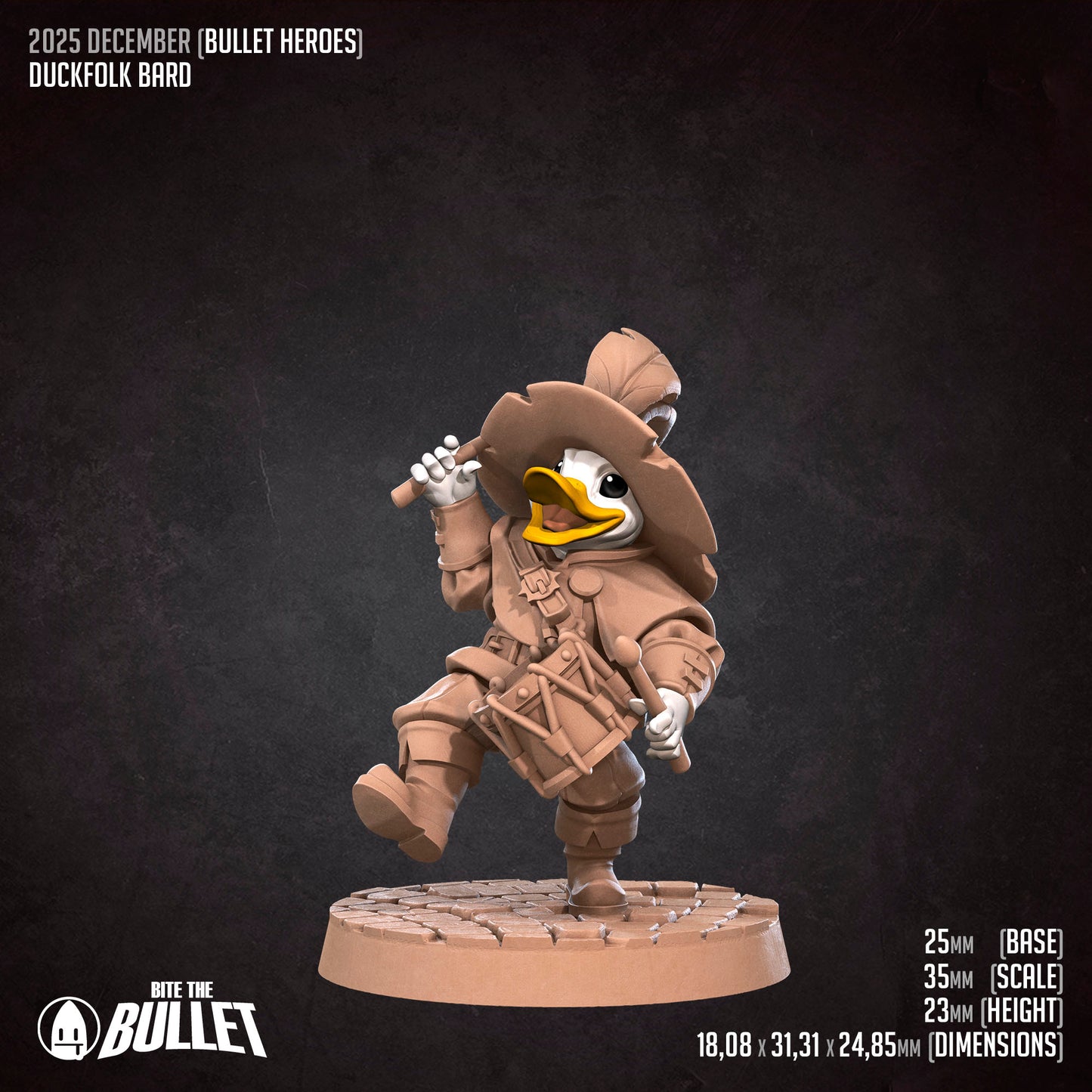 Bullet Heroes, Duckfolk Bard | D&D Pathfinder TTRPG Miniature | Bite the Bullet