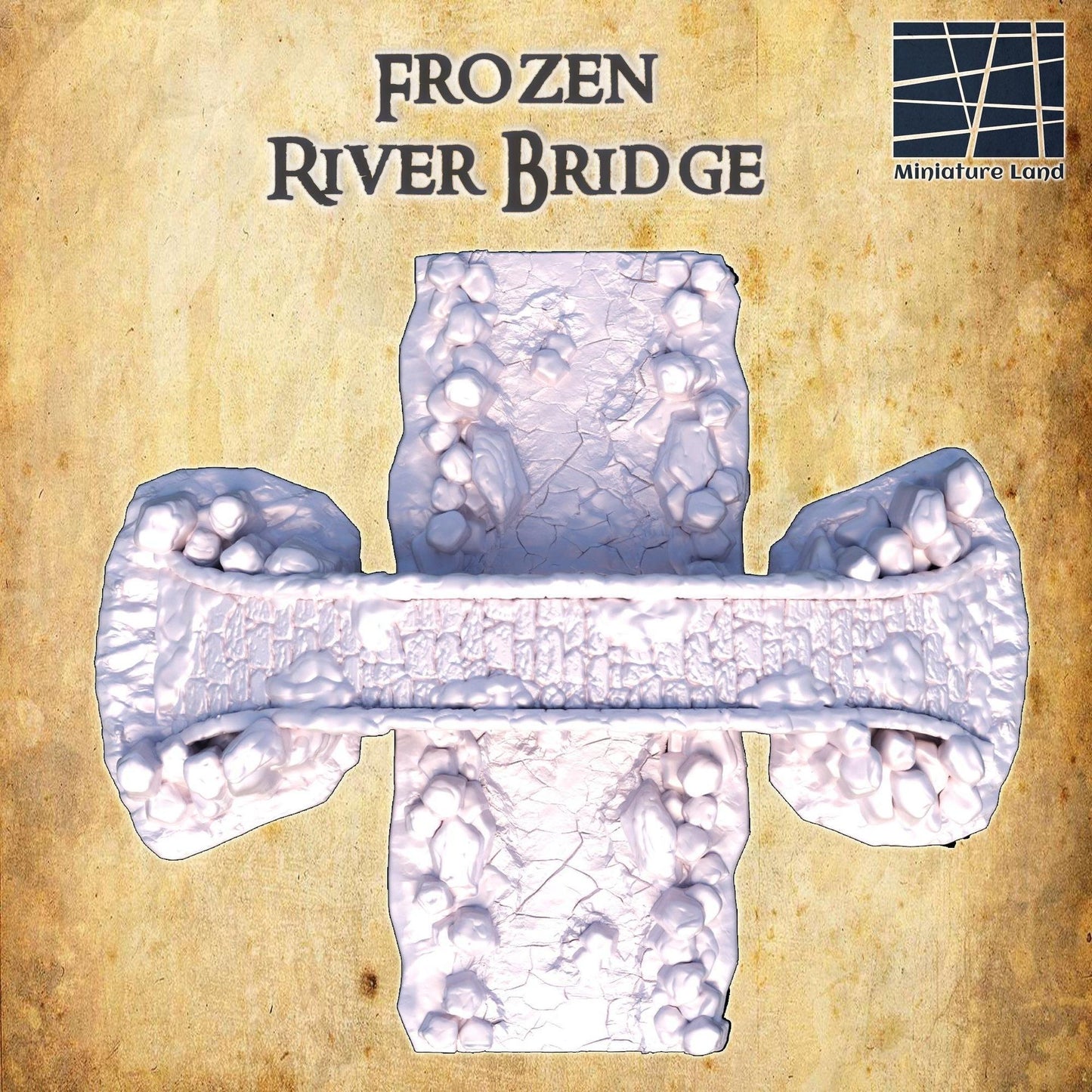 Frozen River Bridge | 28mm Scale Model Terrain | D&D TTRPG Playable 3D Printed Building | MiniatureLand
