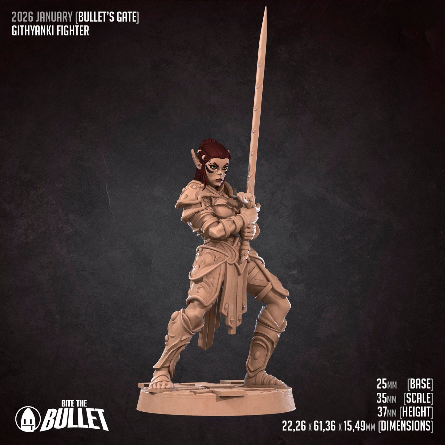 Githyanki Fighter | D&D Pathfinder TTRPG Miniature | Bite the Bullet