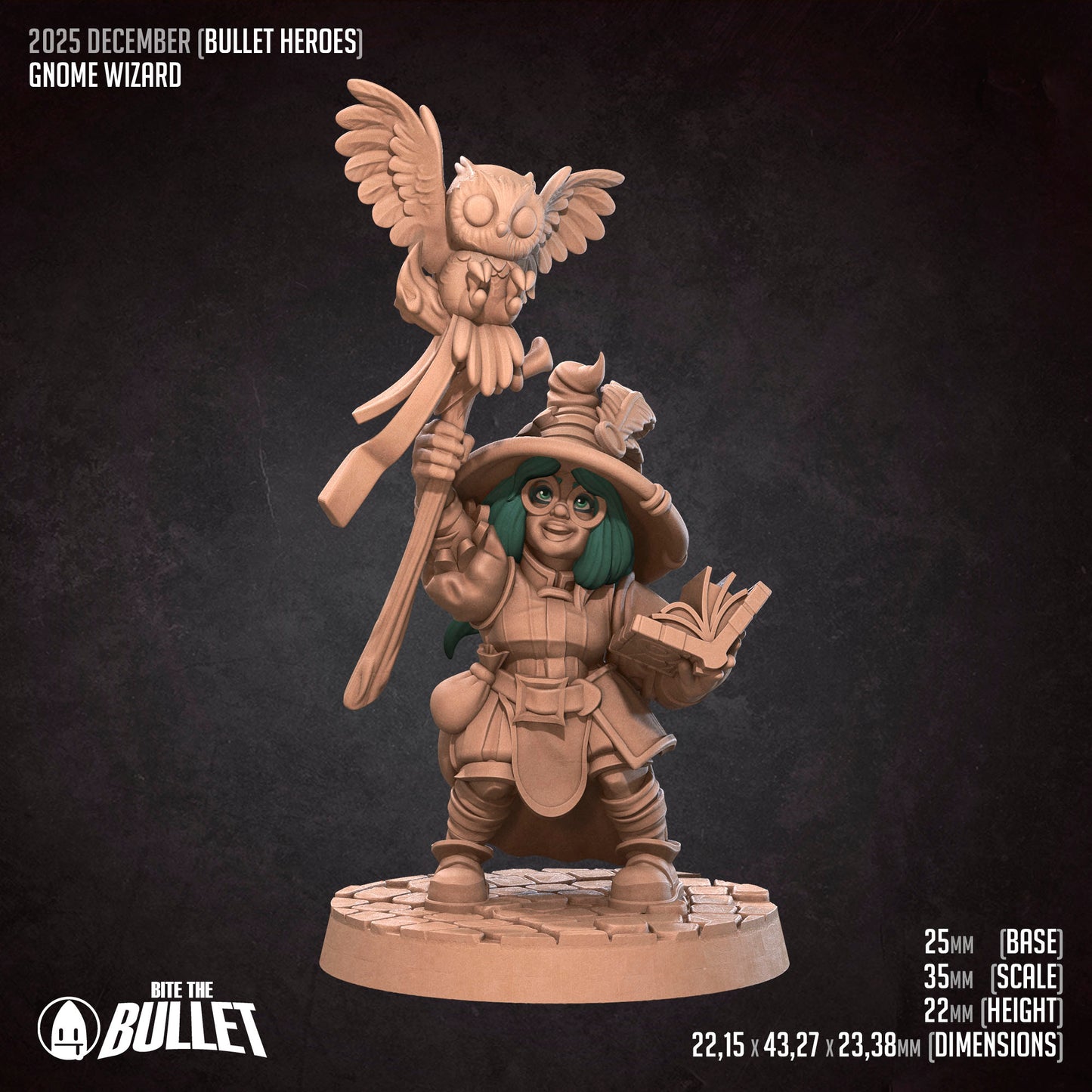 Bullet Heroes, Gnome Wizard | D&D Pathfinder TTRPG Miniature | Bite the Bullet
