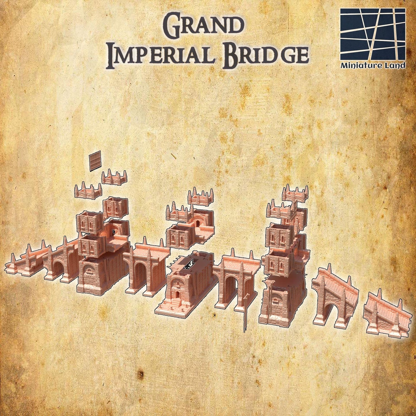 Grand Imperial Bridge | 28mm Scale Model Terrain | D&D TTRPG Playable 3D Printed Building | MiniatureLand