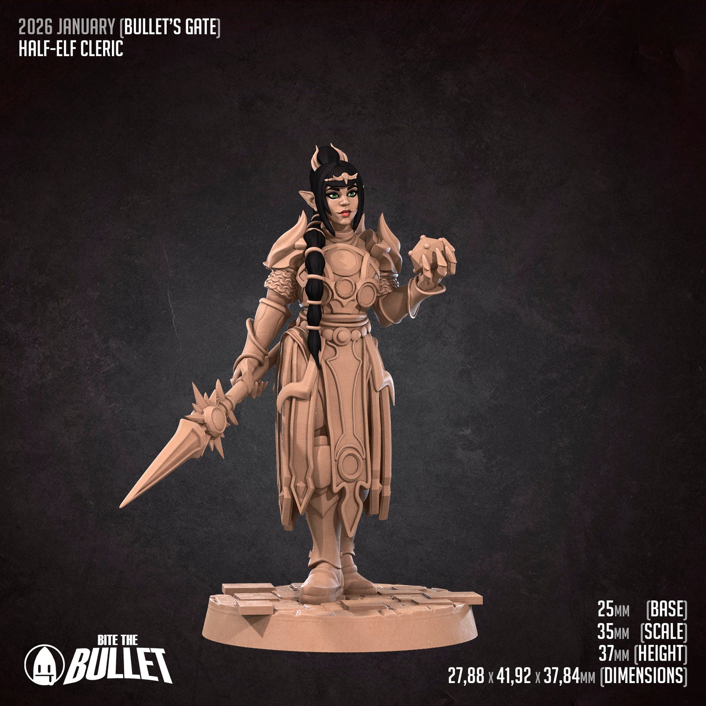 Half-Elf Cleric | D&D Pathfinder TTRPG Miniature | Bite the Bullet