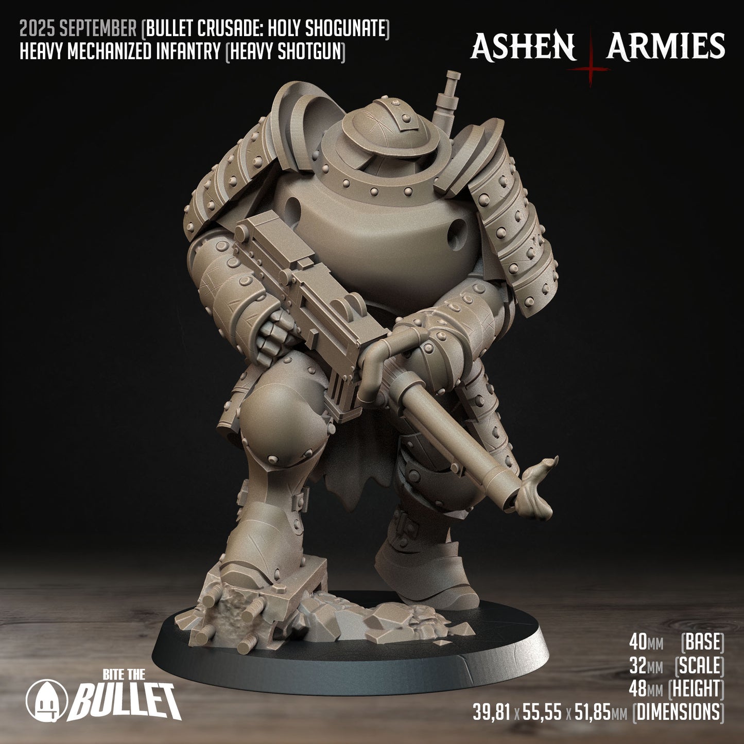 Bullet Crusade, Holy Shogunate, Heavy Infantry Heavy Shotgun | D&D Pathfinder TTRPG Miniature | Bite the Bullet