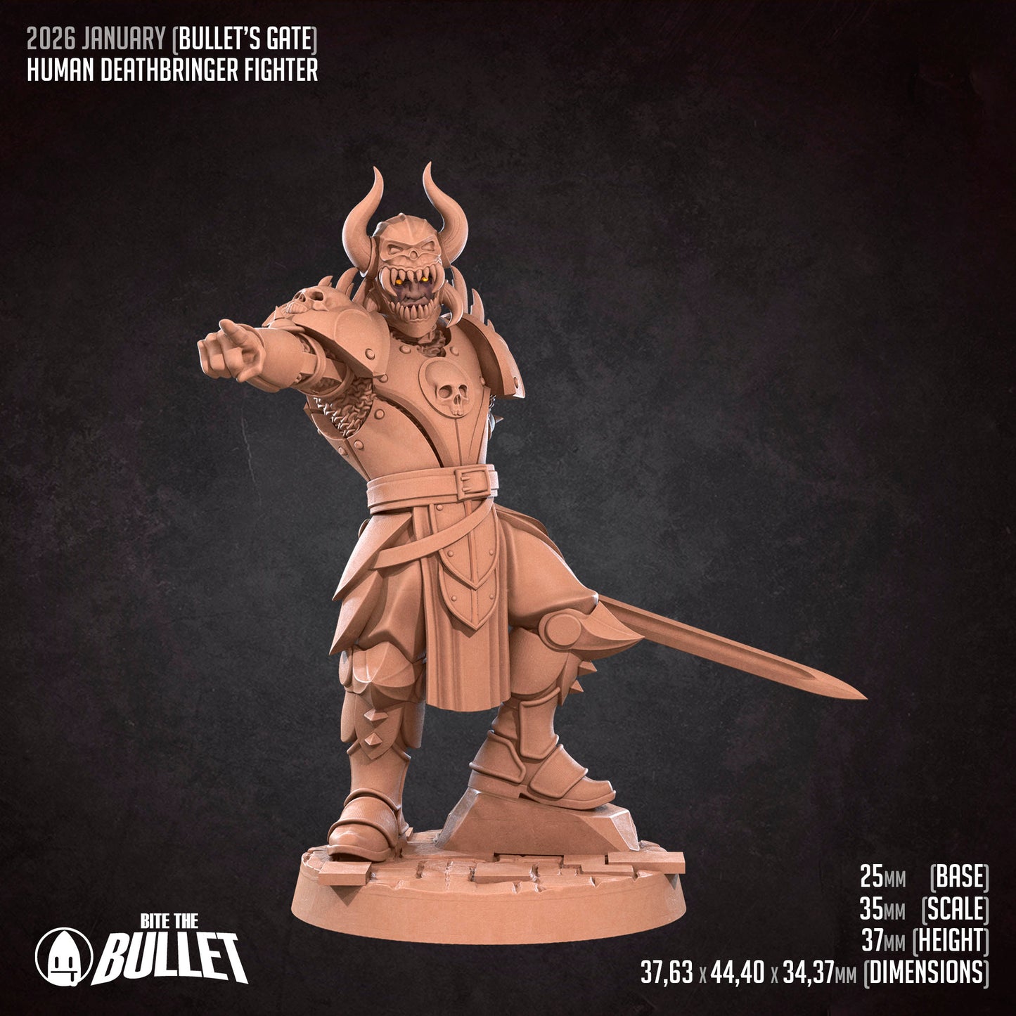 Human Deathbringer Fighter | D&D Pathfinder TTRPG Miniature | Bite the Bullet