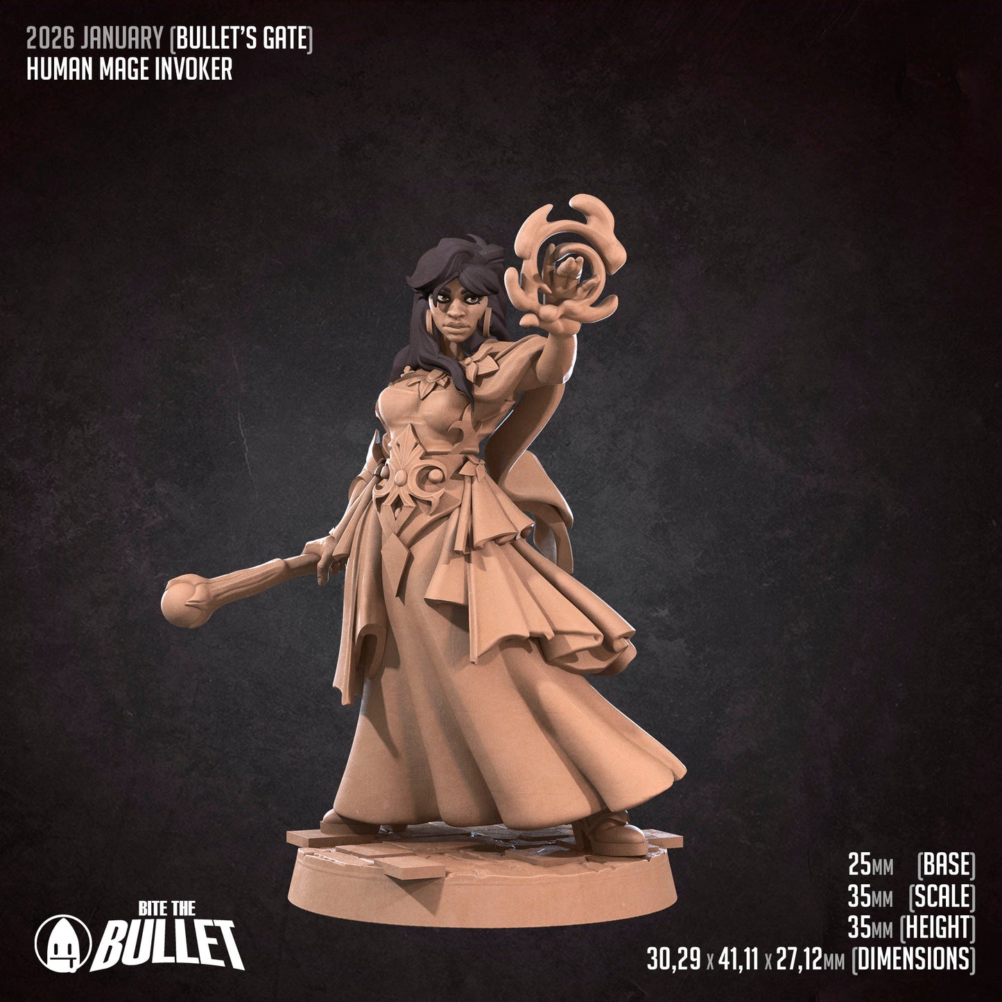 Human Mage Invoker | D&D Pathfinder TTRPG Miniature | Bite the Bullet