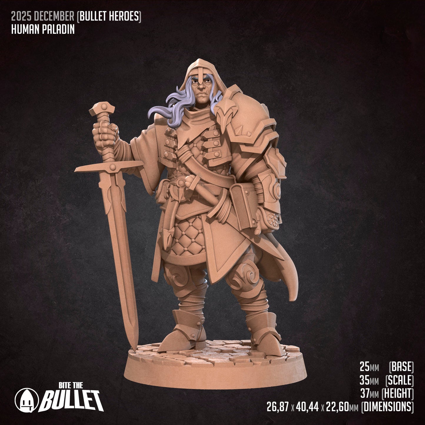 Bullet Heroes, Human Paladin | D&D Pathfinder TTRPG Miniature | Bite the Bullet