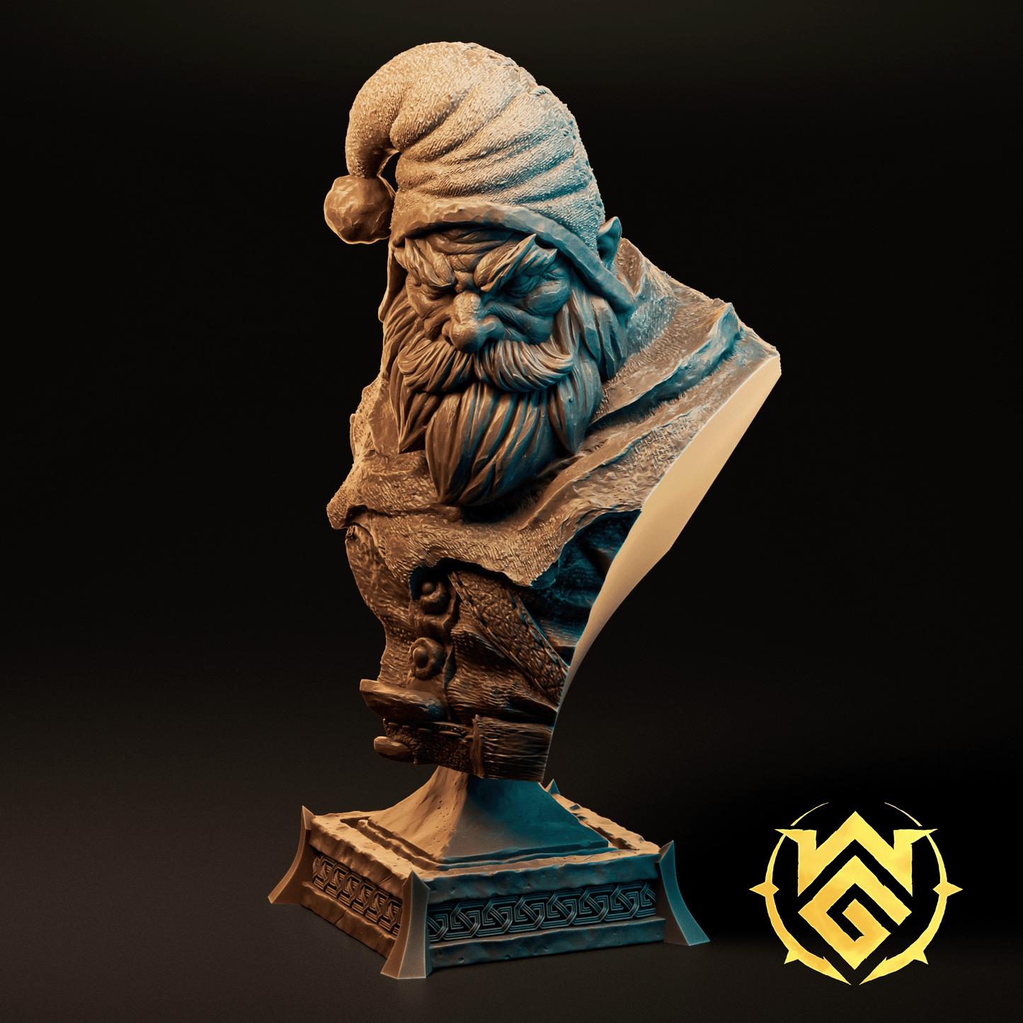 Bust of Jack, the Winterbound Ranger miniature from Tattles Told 3D for TTRPG D&D, featuring detailed winter-themed armor and expressive face.