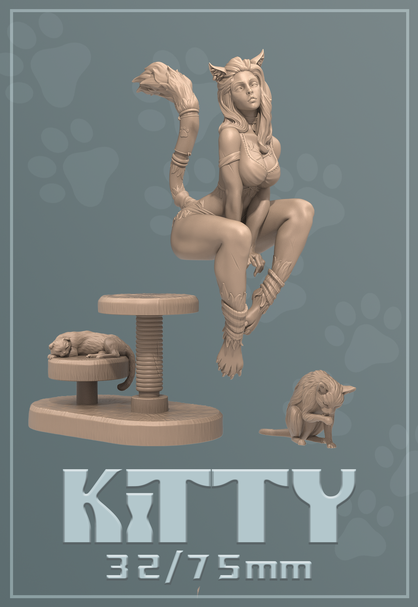 Kitty | Tabletop or Display Scale | D&D TTRPG Fantasy Miniature | Dungeons and Maidens