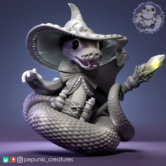 Ball Python Witch | Tabletop or Display Scale | D&D Humblewood TTRPG Miniature | Pepunki Creatures