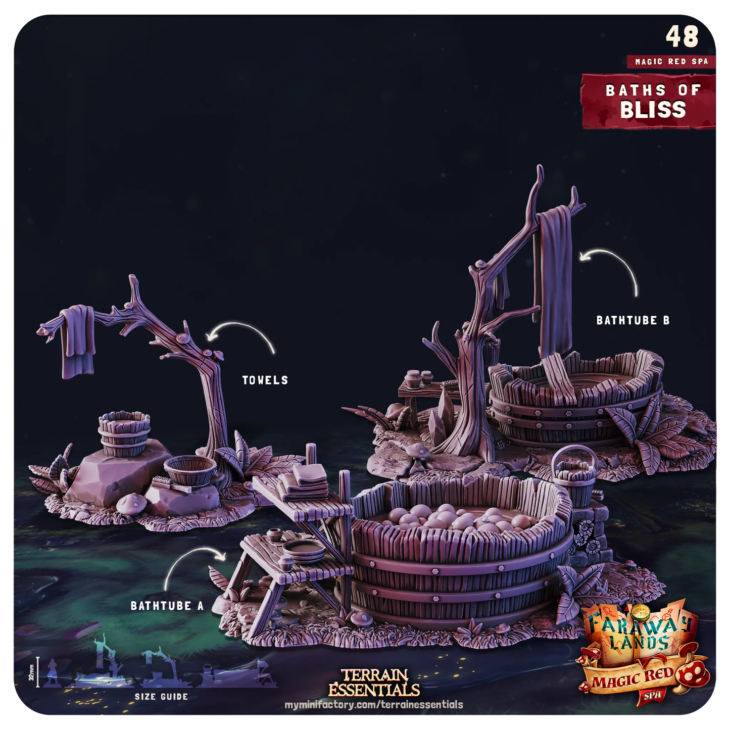 Red Magic Spa Set, Valentine's Love | TTRPG Scatter Diorama Dollhouse Miniature | Terrain Essentials