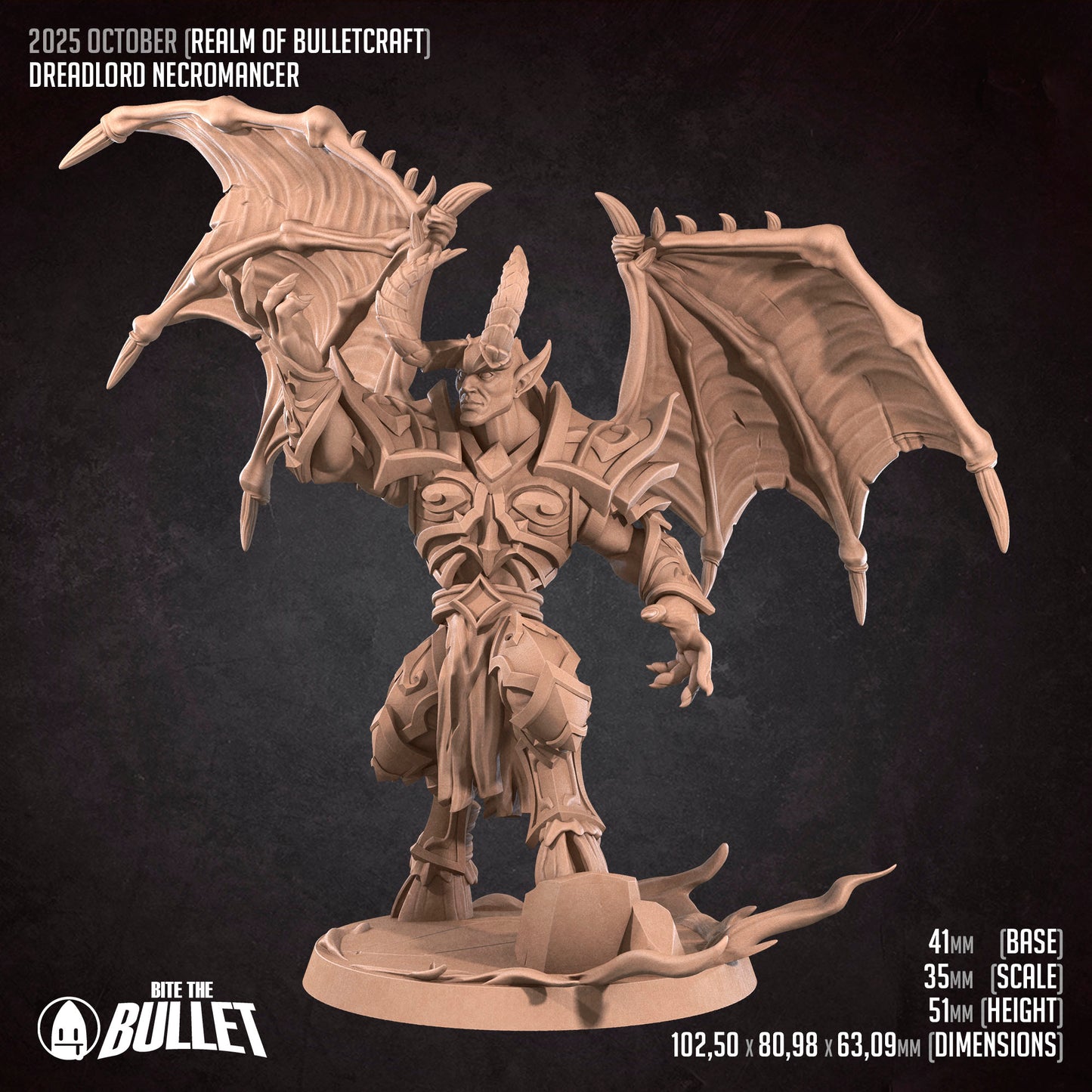 Realm of Bulletcraft, Dreadlord Necromancer | D&D Pathfinder TTRPG Miniature | Bite the Bullet