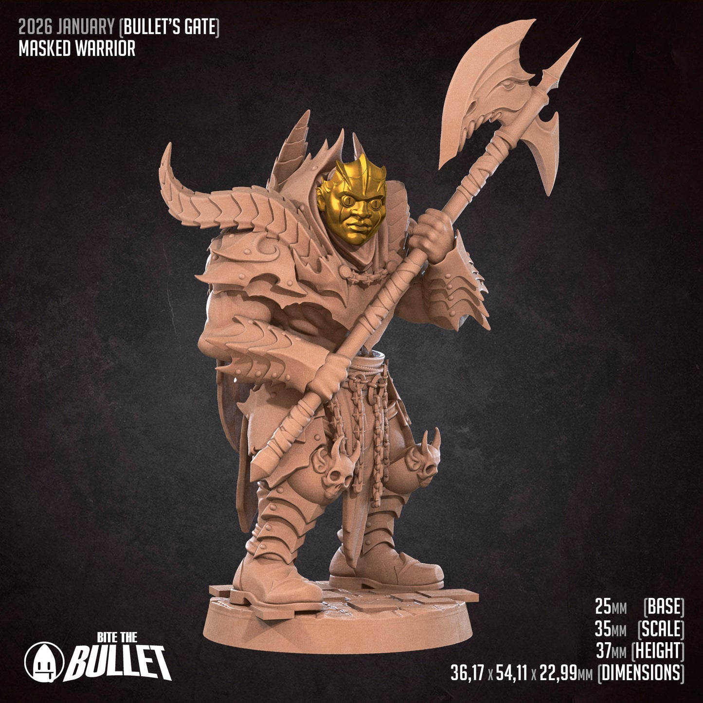 Masked Warrior | D&D Pathfinder TTRPG Miniature | Bite the Bullet