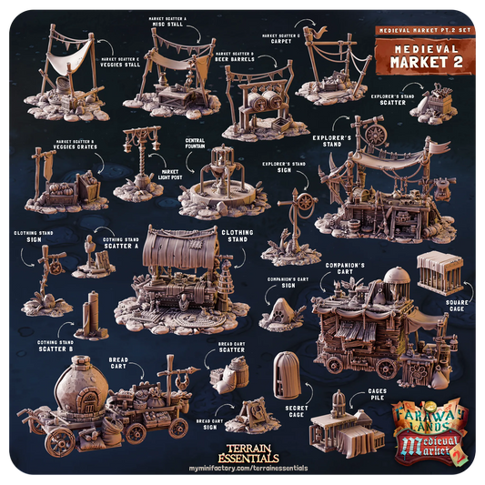 Medieval Market II Set | TTRPG Scatter Diorama Dollhouse Miniature | Terrain Essentials
