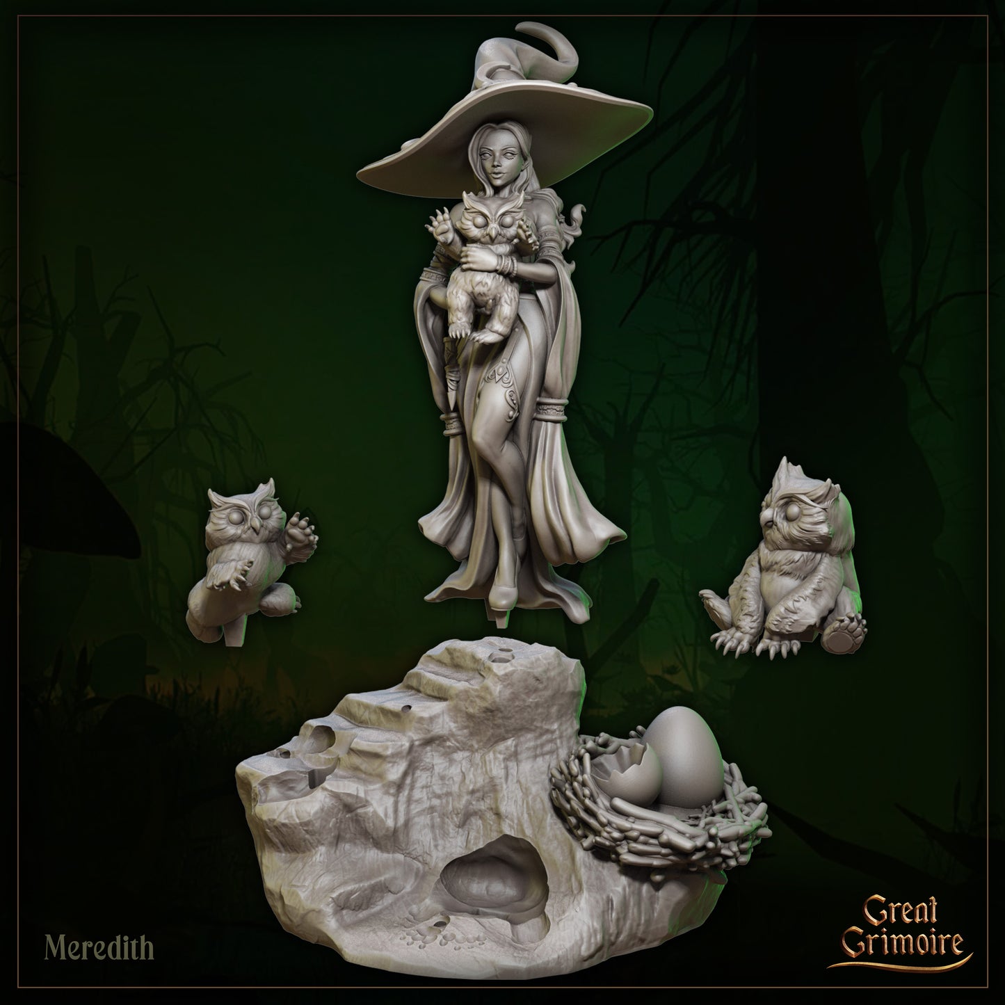 Meredith and Owlbear Cubs | D&D Gaming Miniature or Display Scale | Great Grimoire