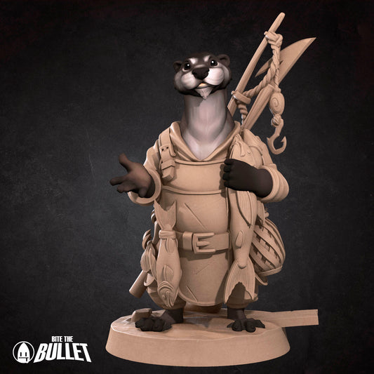 Bullet Town Forest Village, Otterfolk Fisherman | D&D Pathfinder TTRPG Miniature | Bite the Bullet