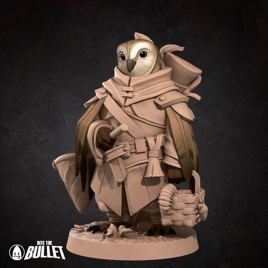 Bullet Town Forest Village, Owlfolk Gatherer | D&D Pathfinder TTRPG Miniature | Bite the Bullet