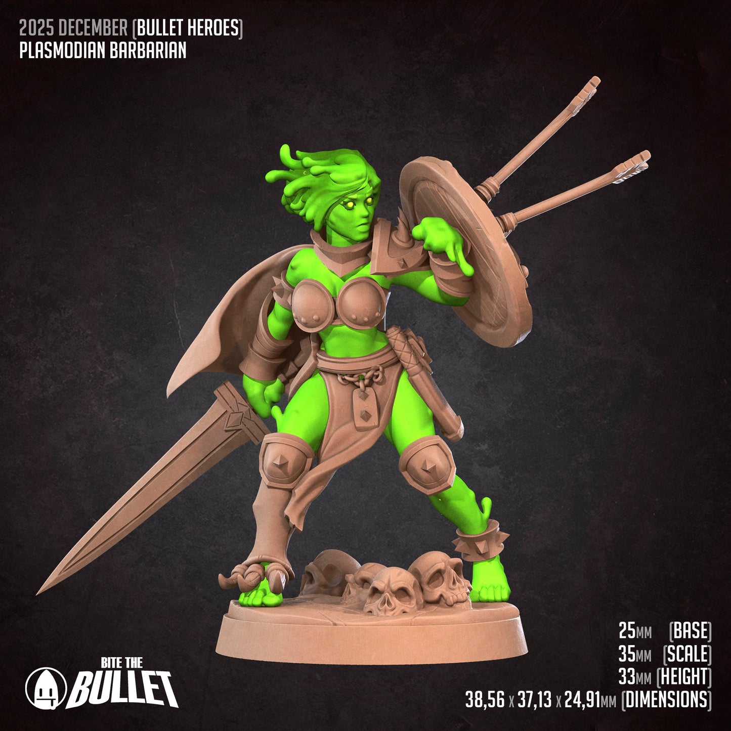 Bullet Heroes, Plasmoid Barbarian | D&D Pathfinder TTRPG Miniature | Bite the Bullet