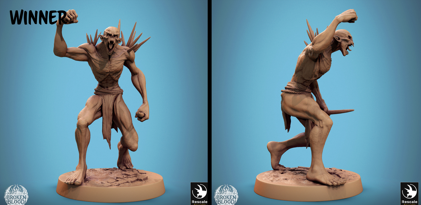 Rescaled Savage Ghoul miniature from Tattles Told 3D, depicting a bloodied undead ghoul warband character for D&D TTRPG games.