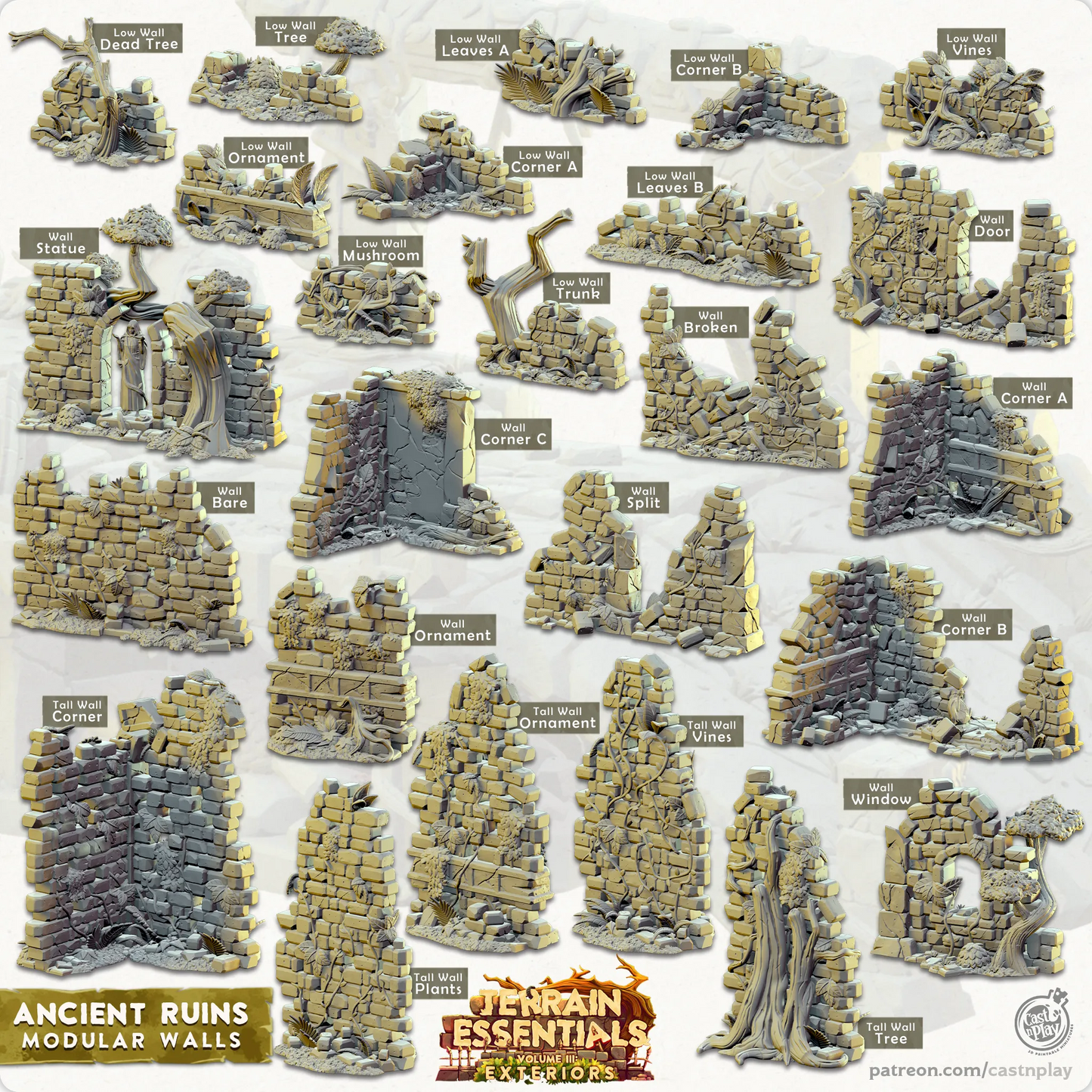 Ancient Ruins Set | TTRPG Scatter Diorama Dollhouse Miniature | Terrain Essentials