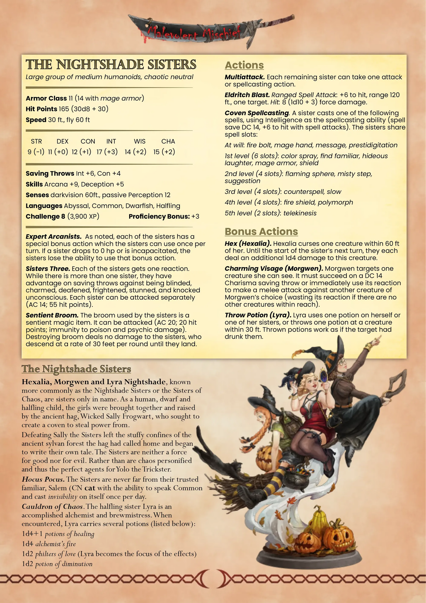 The Nightshade Sisters, Hexalia, Lyra, and Morgwen | Gaming or Display Miniature | White Werewolf Tavern