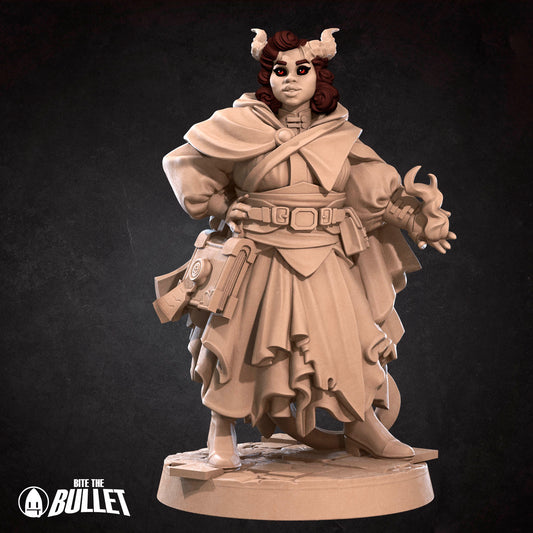 Bullet Heroes, Tiefling Cleric (Female) | D&D Pathfinder TTRPG Miniature | Bite the Bullet