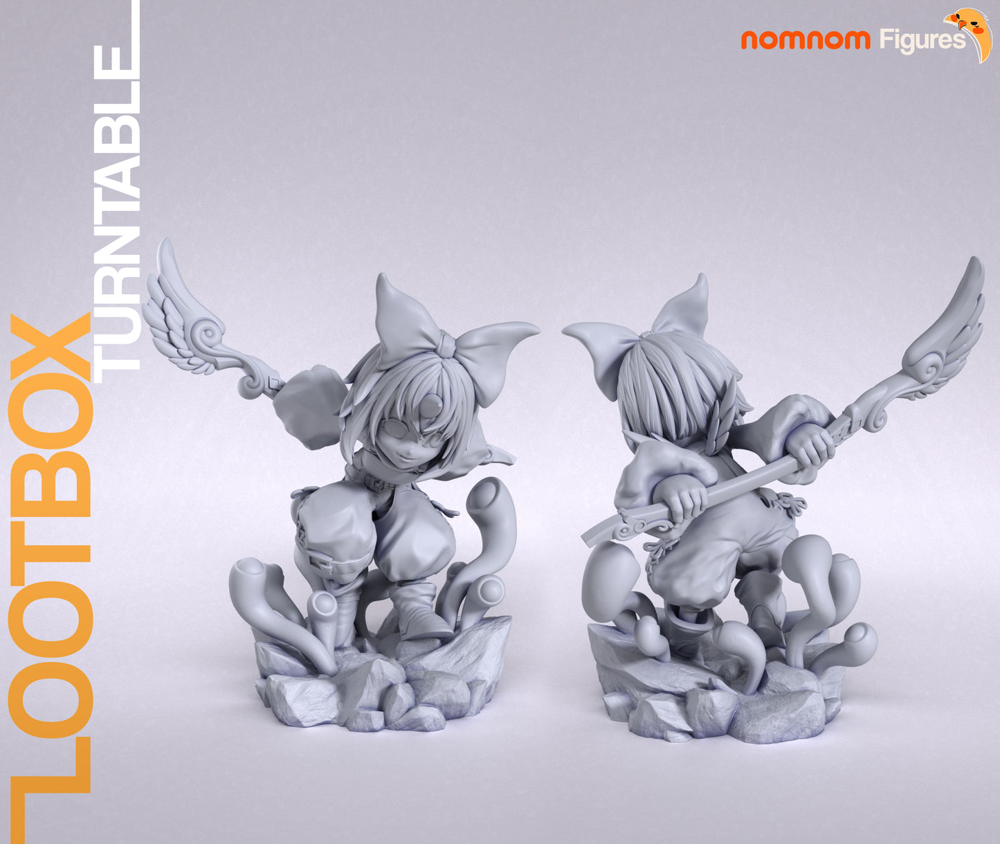 Resin garage kit figure of Spirited Little Hero by Tattles Told 3D, displayed on turntable, detailed anime fan art collectible.