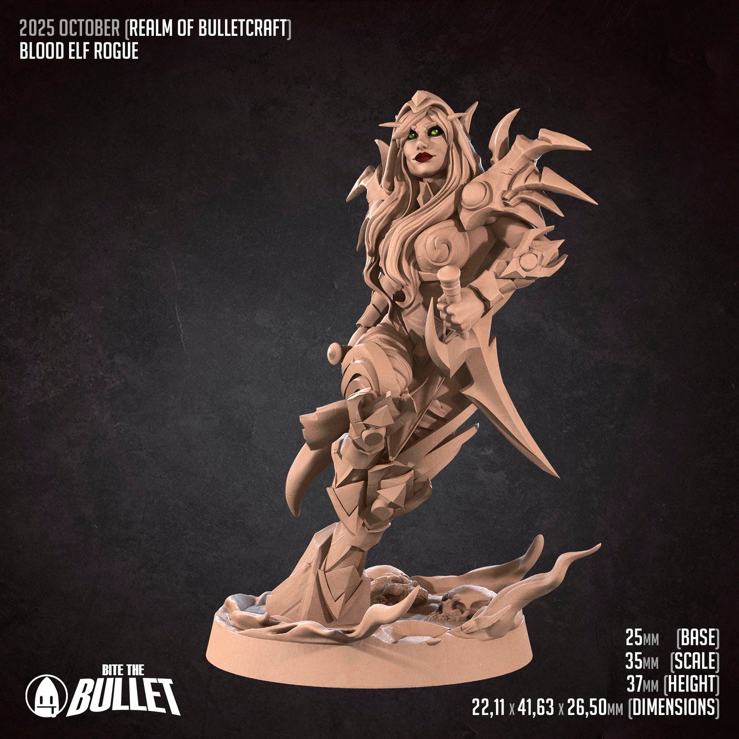 Realm of Bulletcraft, Blood Elf Rogue | D&D Pathfinder TTRPG Miniature | Bite the Bullet