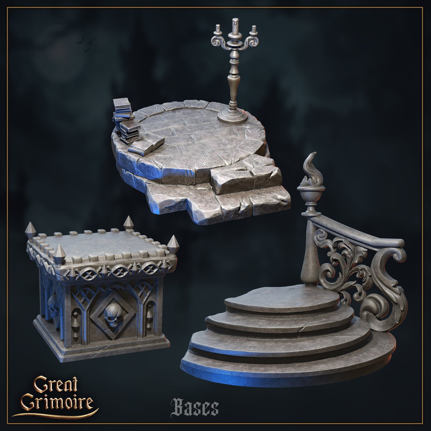 Cursed In Stone Special Bases | TTRPG Miniature Sculpted Base | Great Grimoire