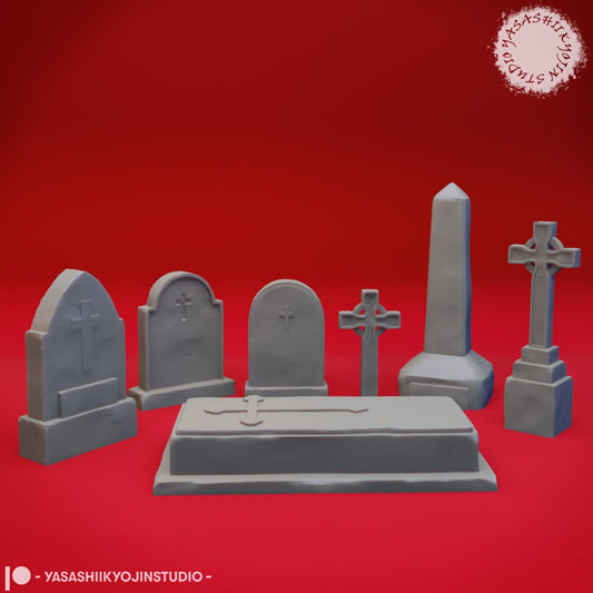 Graveyard Set | TTRPG Scatter Miniature | Yasashii Kyojin Studio